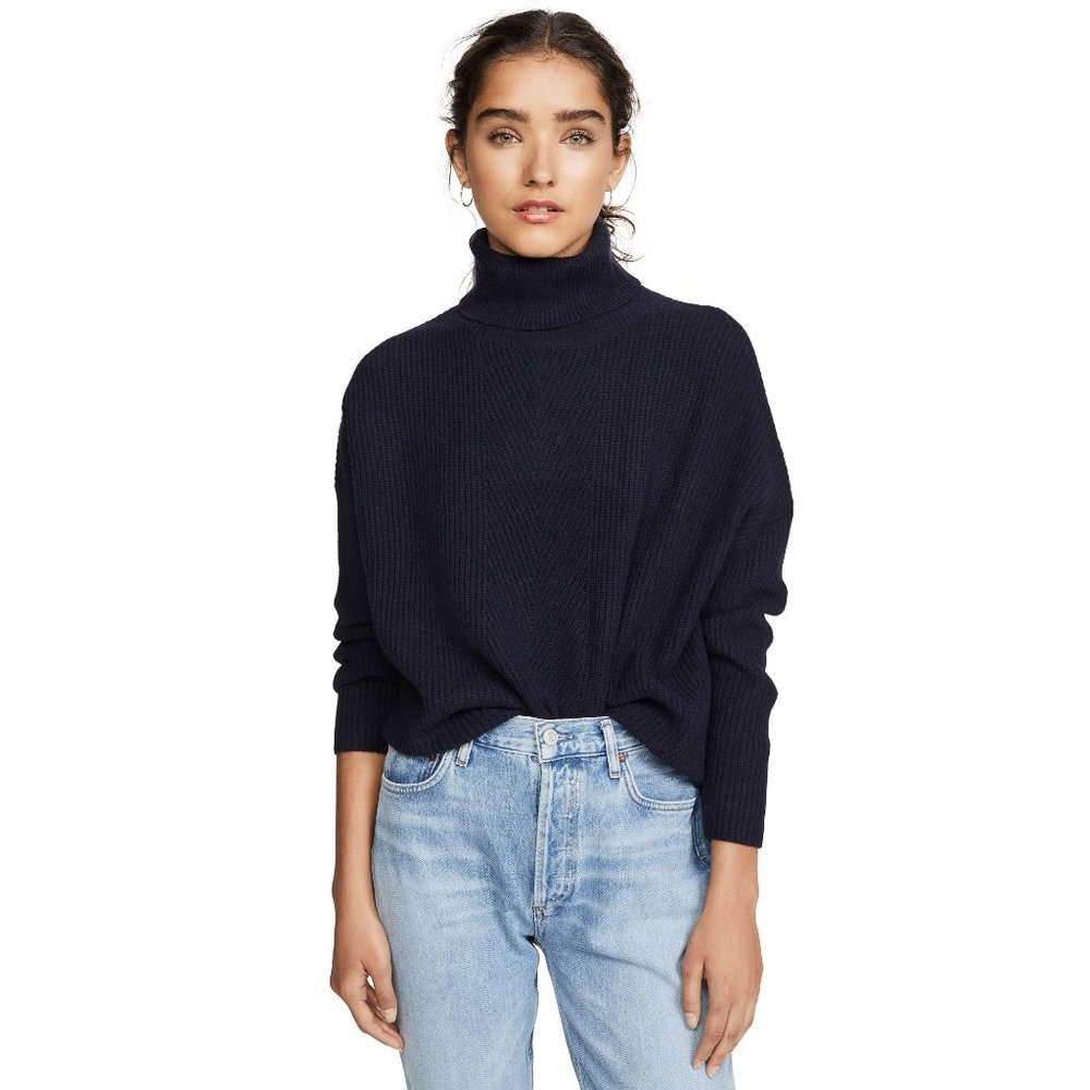 DEMYLEE Harrison Turtleneck Oversized Sweater, Navy - Small